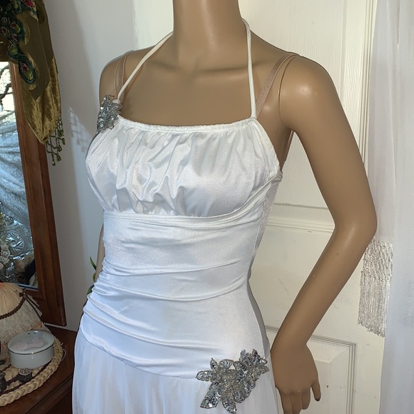 White spandex BALLET DANCE romper sheer shark bite hankie hem fairy costume S - Picture 3 of 17